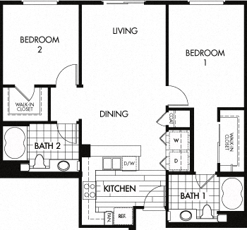 L 1,086 Sq. Ft. Floor plan at Trio Apartments, California, 91101