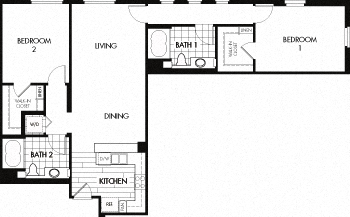 O 1,187 Sq. Ft. Floor plan at Trio Apartments, Pasadena, 91101