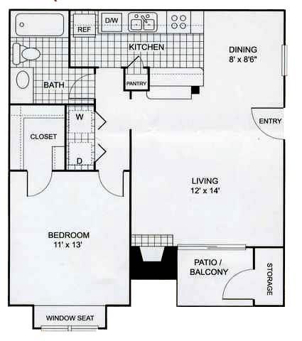 1Bed1Bath Floor Plan 2