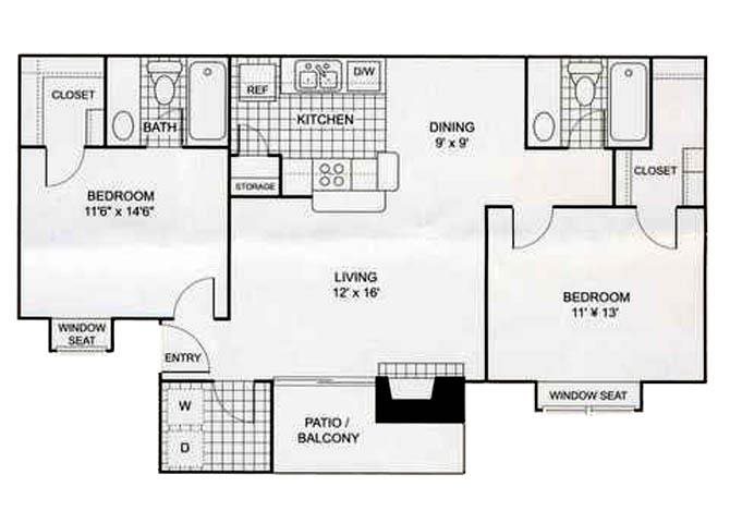 2Bed2Bath Floor Plan 4