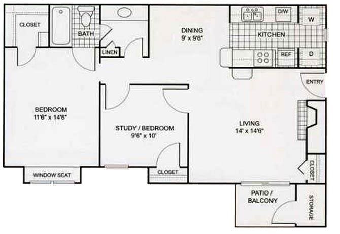 2Bed1Bath Floor Plan 3
