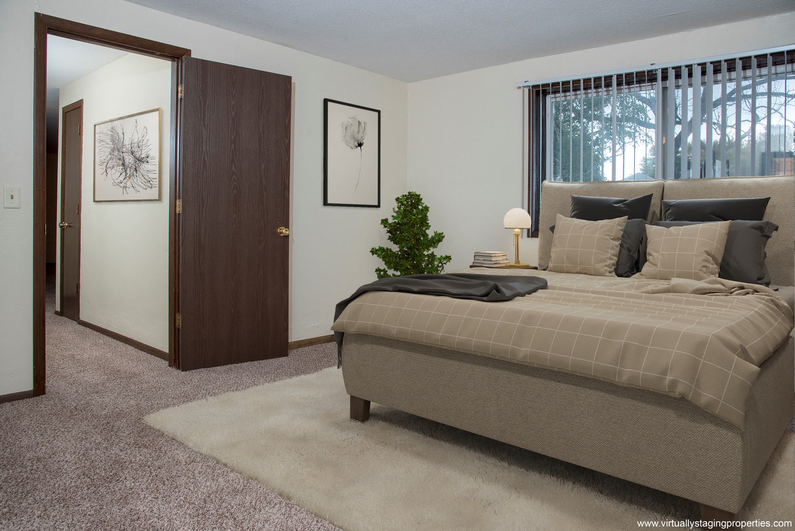 a bedroom with a bed and a closet