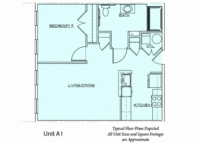 Homes on Johnsons Pond Floor Plan Diagram 1A- 1 Bedroom, 1 Bathroom