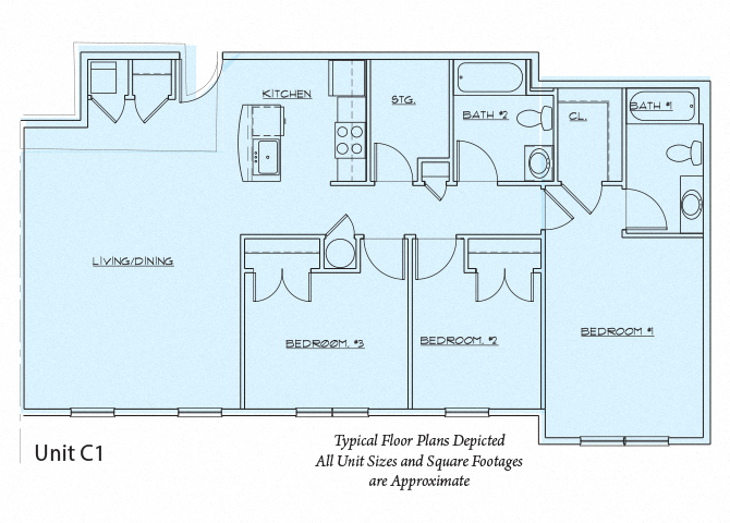 Homes on Johnsons Pond Floor Plan Diagram C1- 3 Bedroom, 2 Bathroom