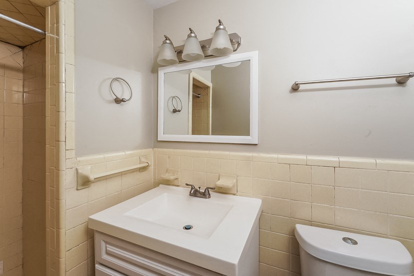 a bathroom with a sink and a mirror and a toilet