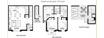 Floor plan of 3 Bed stacked, 2 bath at Towns on the Ravine in North York, ON