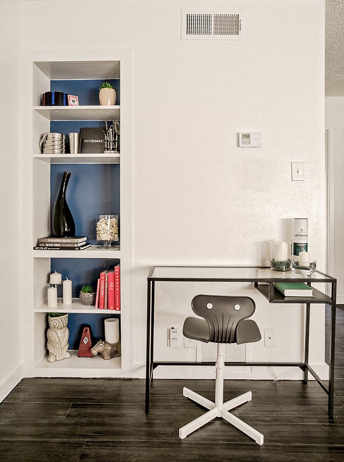 shelving units for your merchandise with a desk