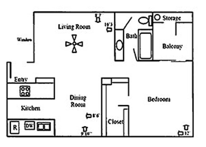 1 Bed 1 Bath Floor Plan 1