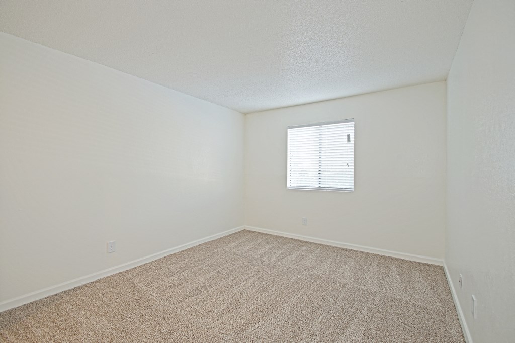 an empty room with carpet and a window