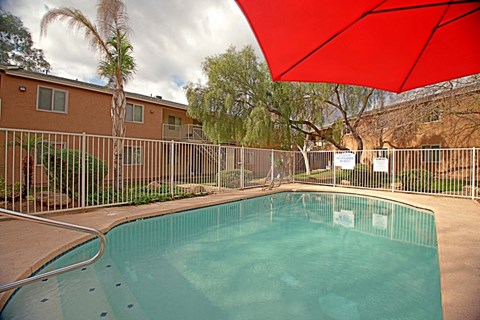 our apartments have a swimming pool and a patio