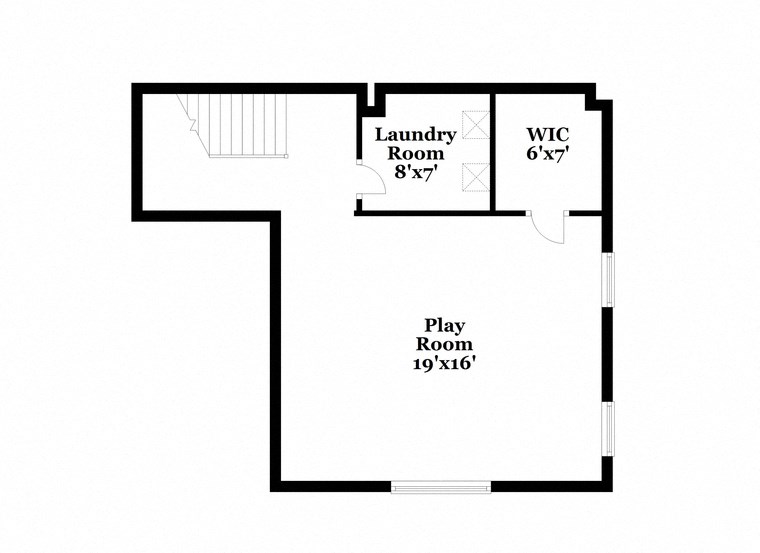 a floor plan of a house with a playroom and a bedroom with a closet