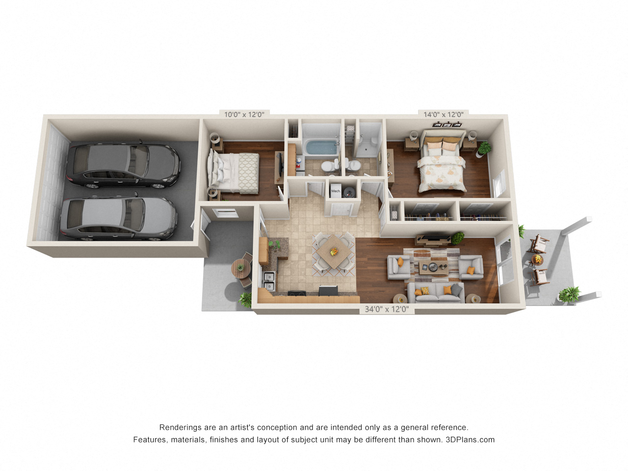 Phase 2 Two Bedroom, Two Bath Floorplan
