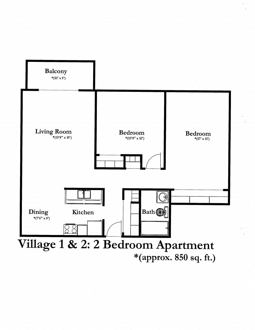 The Village Apartments Forest Lake two bedroom outline