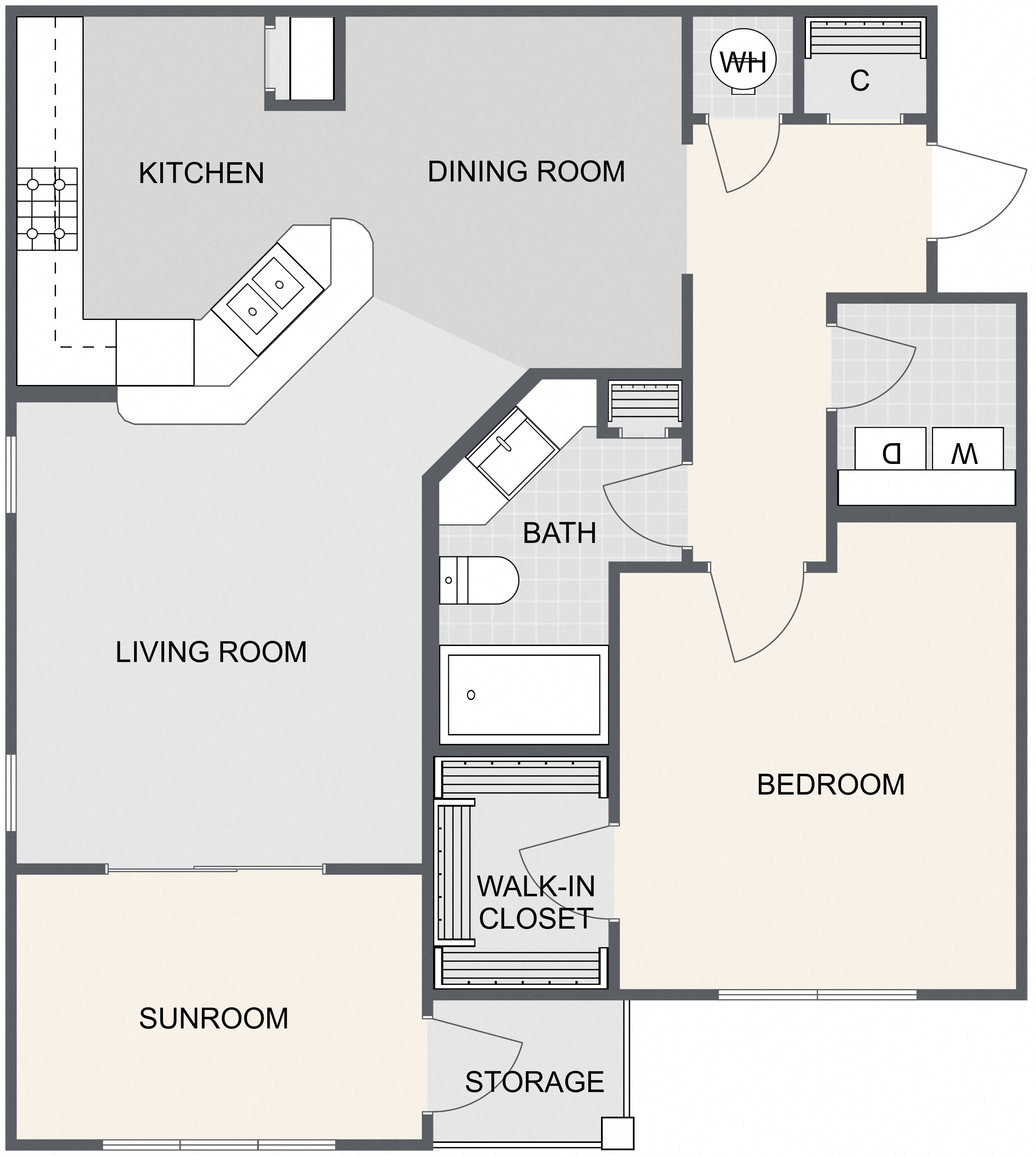 1 Bed 1 Bath w Sun Room