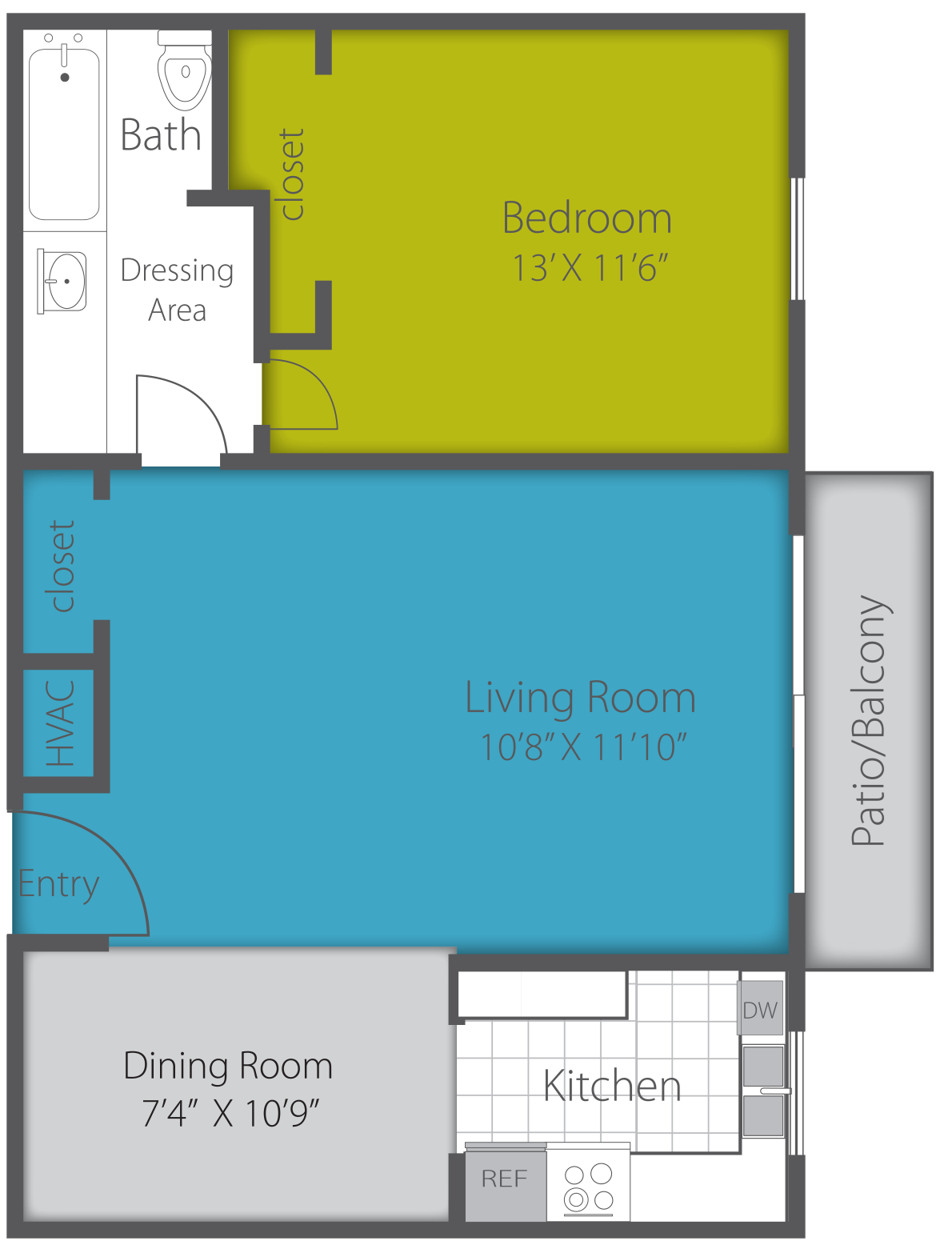 1X1 CLASSIC Floor Plan 3