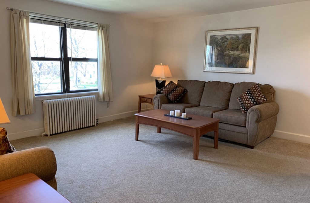 a living room with a couch and a coffee table