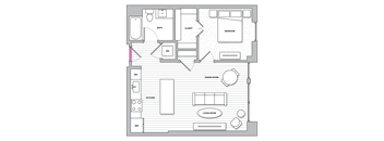 Yorkshire 6 One Bedroom One Bathroom Floor Plan at Kingston at McLean Crossing, McLean, VA, 22102