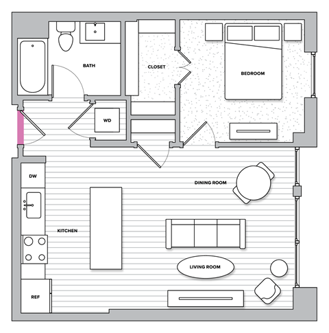 Yorkshire 6 One Bedroom One Bathroom Floor Plan at Kingston at McLean Crossing, McLean, VA, 22102