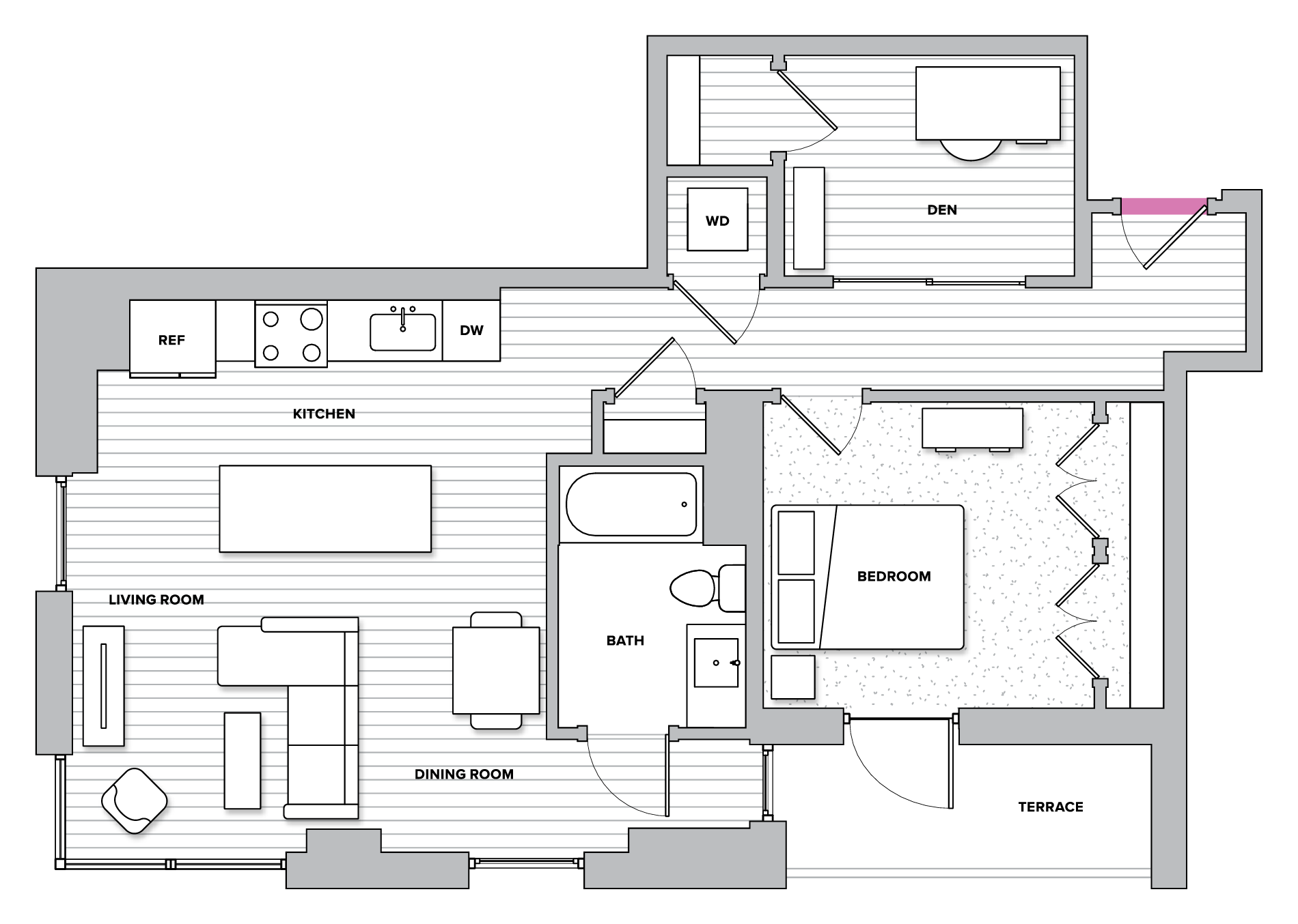 Rosedale 2 (B02) 1 Bed 1 Bath Floor Plan at Kingston at McLean Crossing, Virginia
