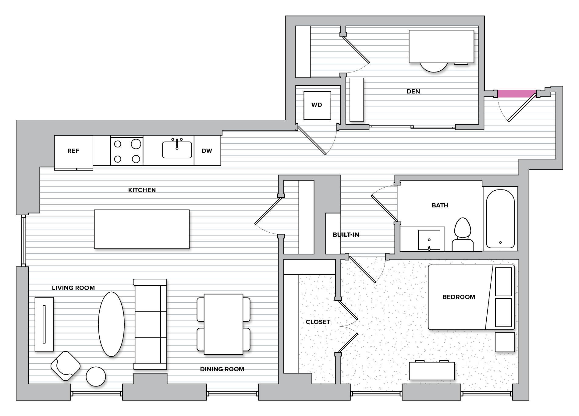 Rosedale 4 (B04) 1 Bed 1 Bath Floor Plan at Kingston at McLean Crossing, McLean, VA, 22102