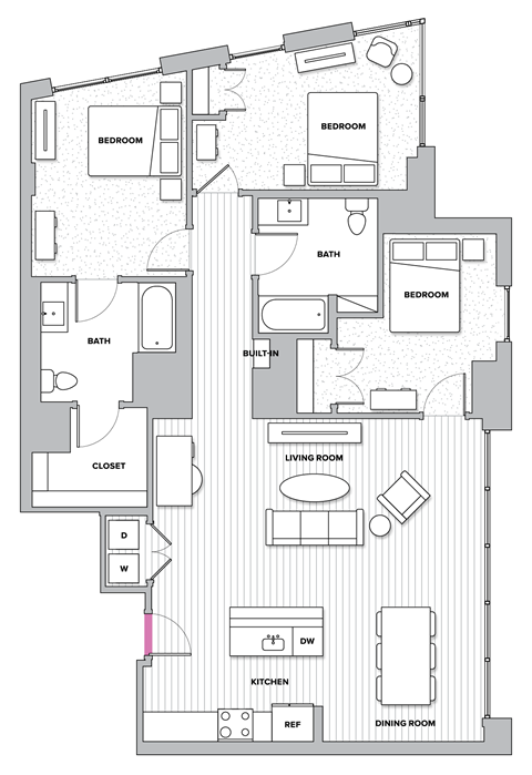 Three Bedroom Two Bathroom Floor Plan at Kingston at McLean Crossing, McLean, 22102
