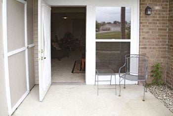 Private Patio with Enclosed Storage at Autumn Lakes Apartments and Townhomes in Mishawaka, IN