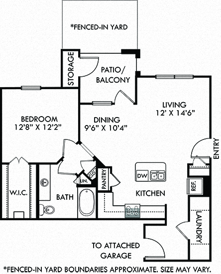 Marabella with Kitchen, Living, Dining, 1 Bedroom , 1 Bath, Attached Garage and Fenced-in Yard