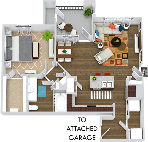 3D Marabella with Attached Garage. 1 bedroom apartment. Kitchen with island open to living/dinning rooms. 1 full bathroom. Walk-in closet. Patio/balcony.