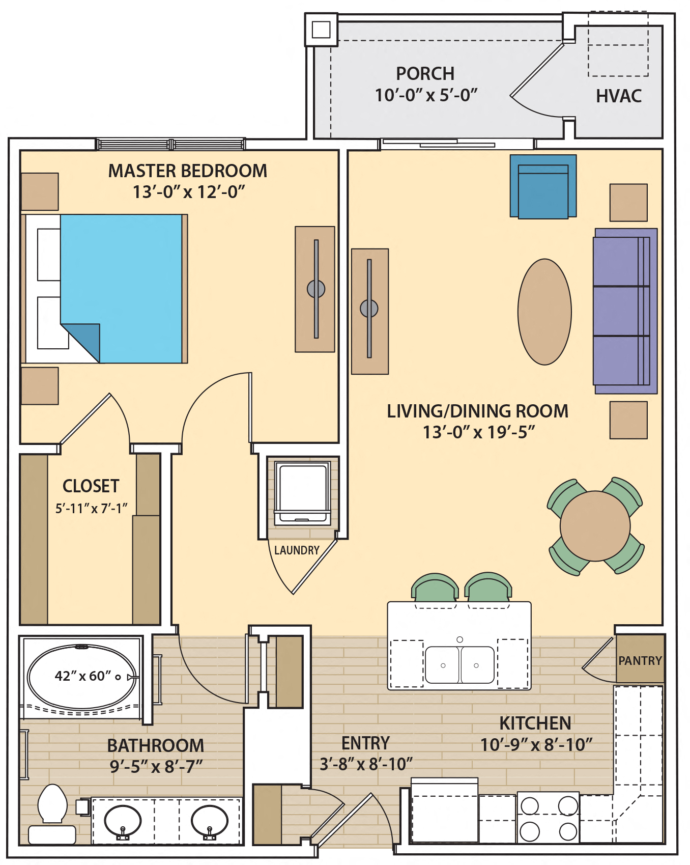 1 bed 1 bath E1B Floor Plan at Skye at Arbor Lakes, Minnesota