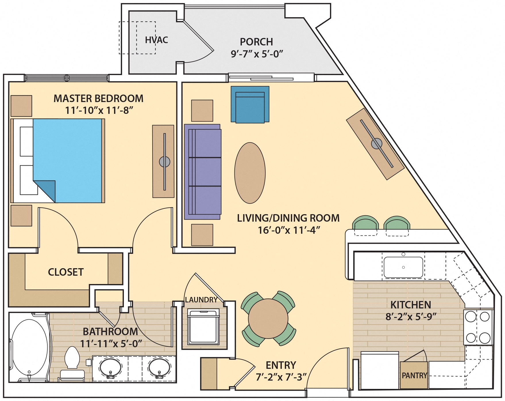 1 bed 1 bath W1 Floor Plan at Skye at Arbor Lakes, Minnesota, 55369