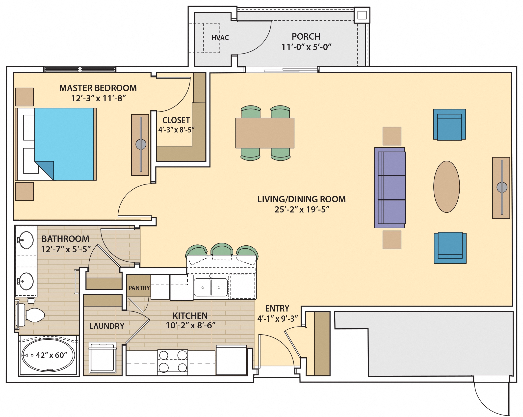 1 bed 1 bath E1I Floor Plan at Skye at Arbor Lakes, Maple Grove, Minnesota