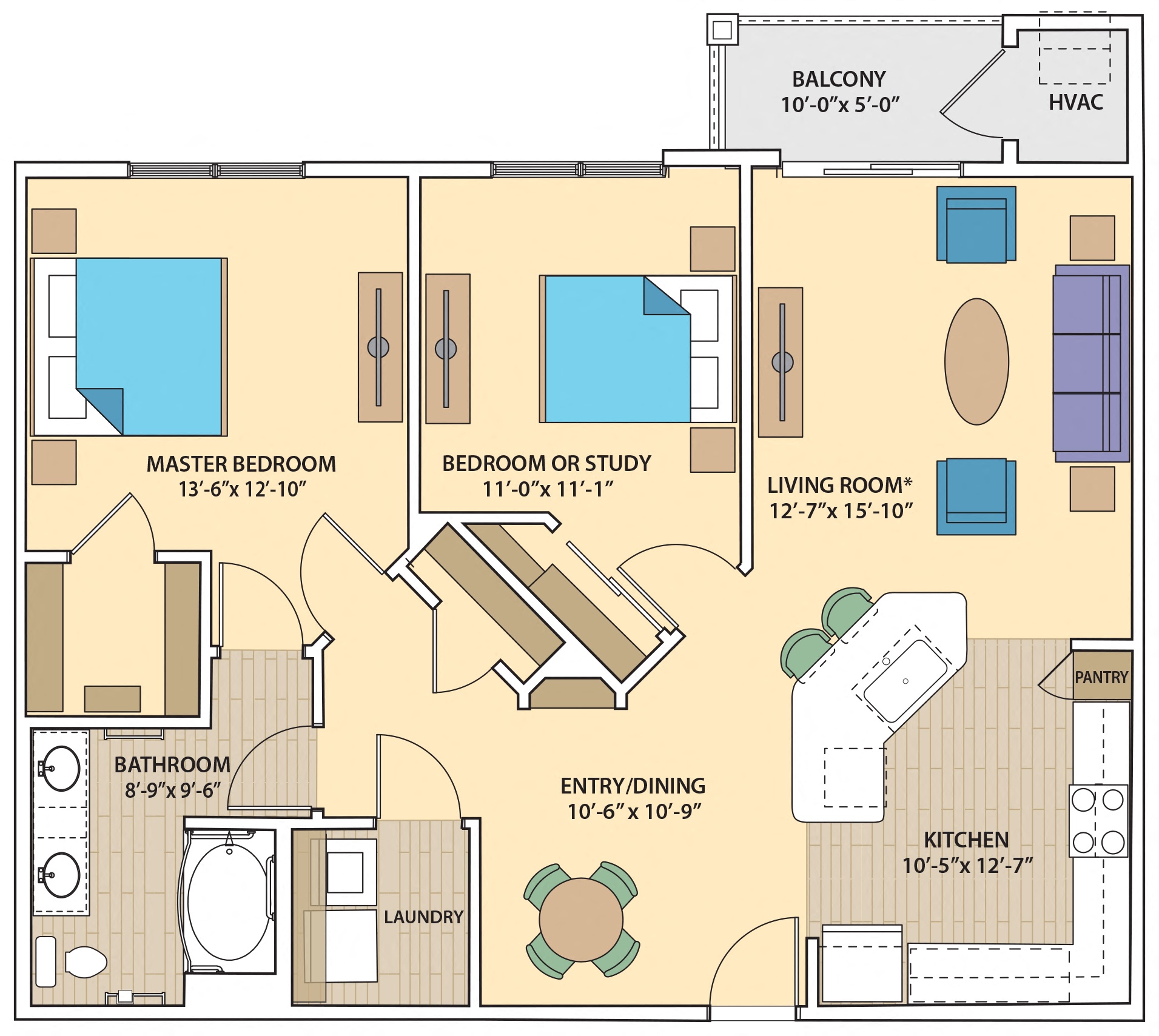 2 bed 1 bath W2E Floor Plan at Skye at Arbor Lakes, Maple Grove