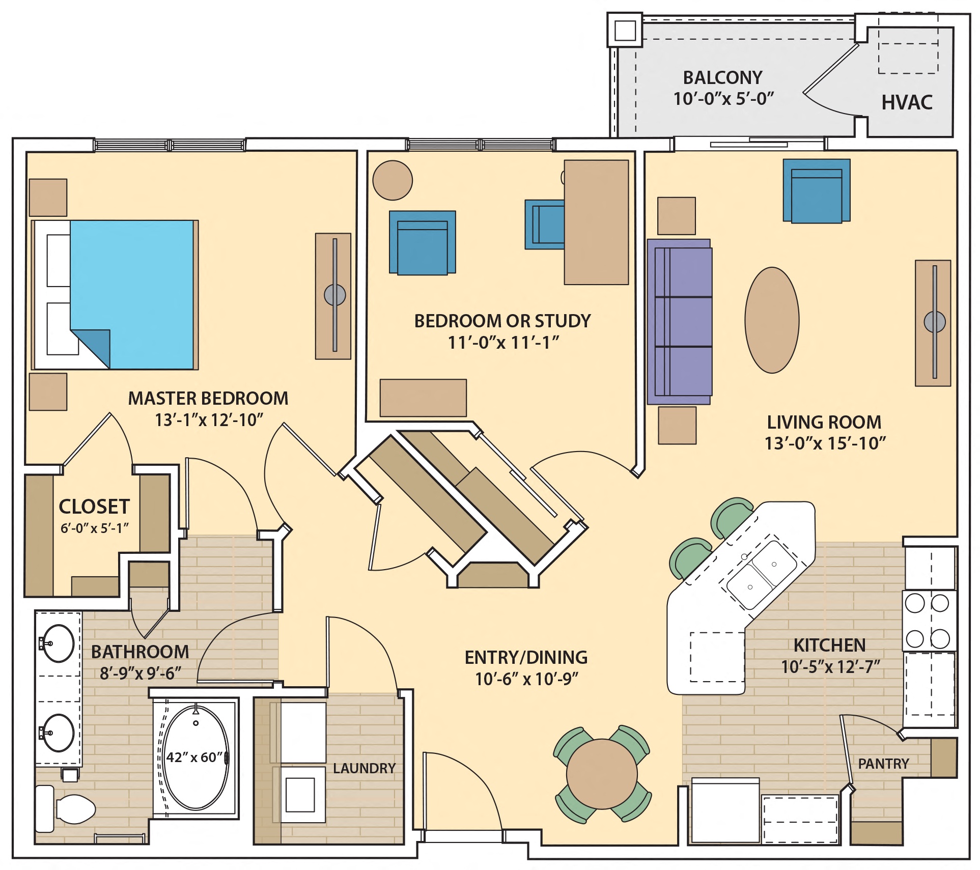2 bed 1 bath E1J Floor Plan at Skye at Arbor Lakes, Minnesota