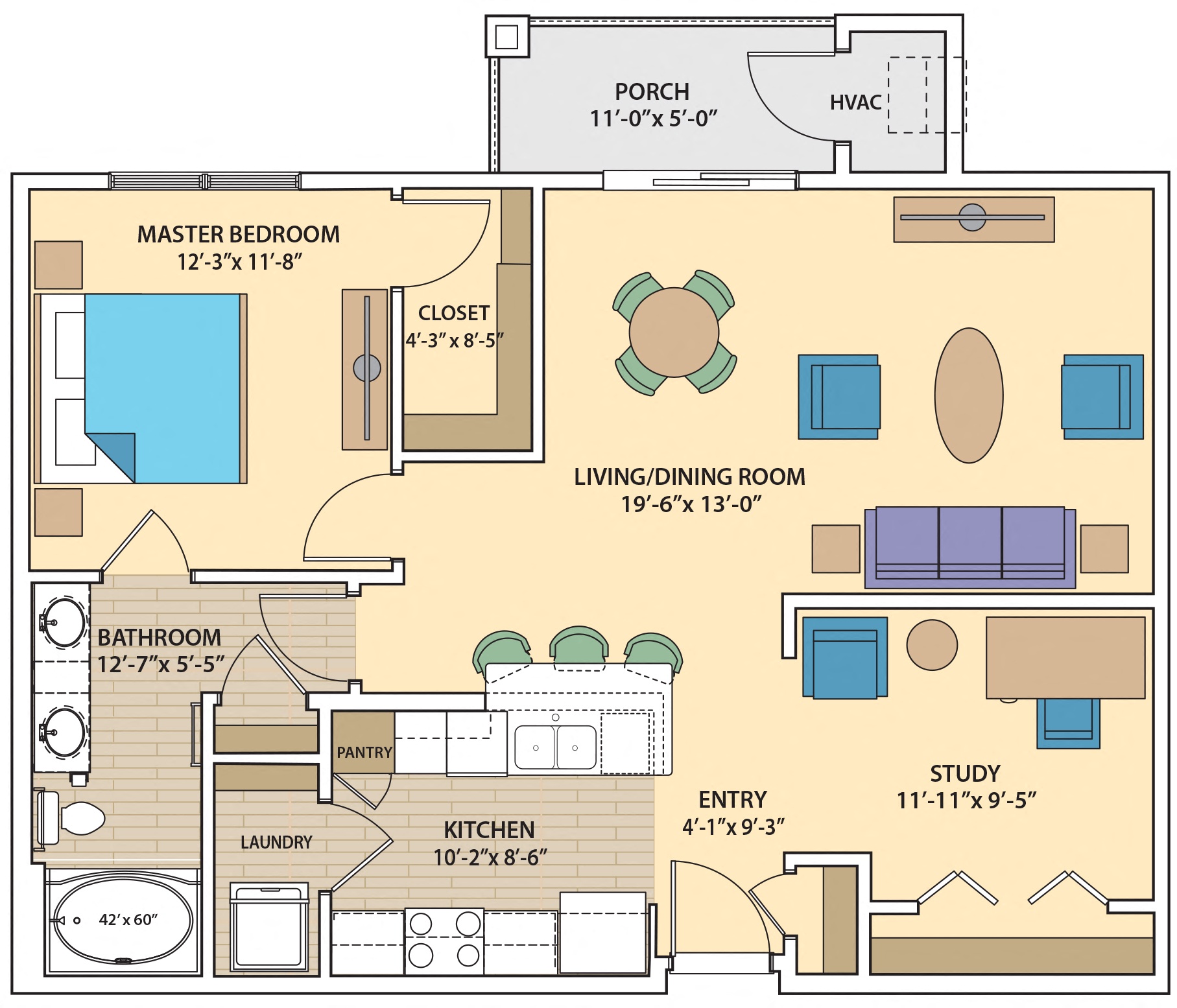 1 bed 1 bath E1F Floor Plan at Skye at Arbor Lakes, Minnesota, 55369