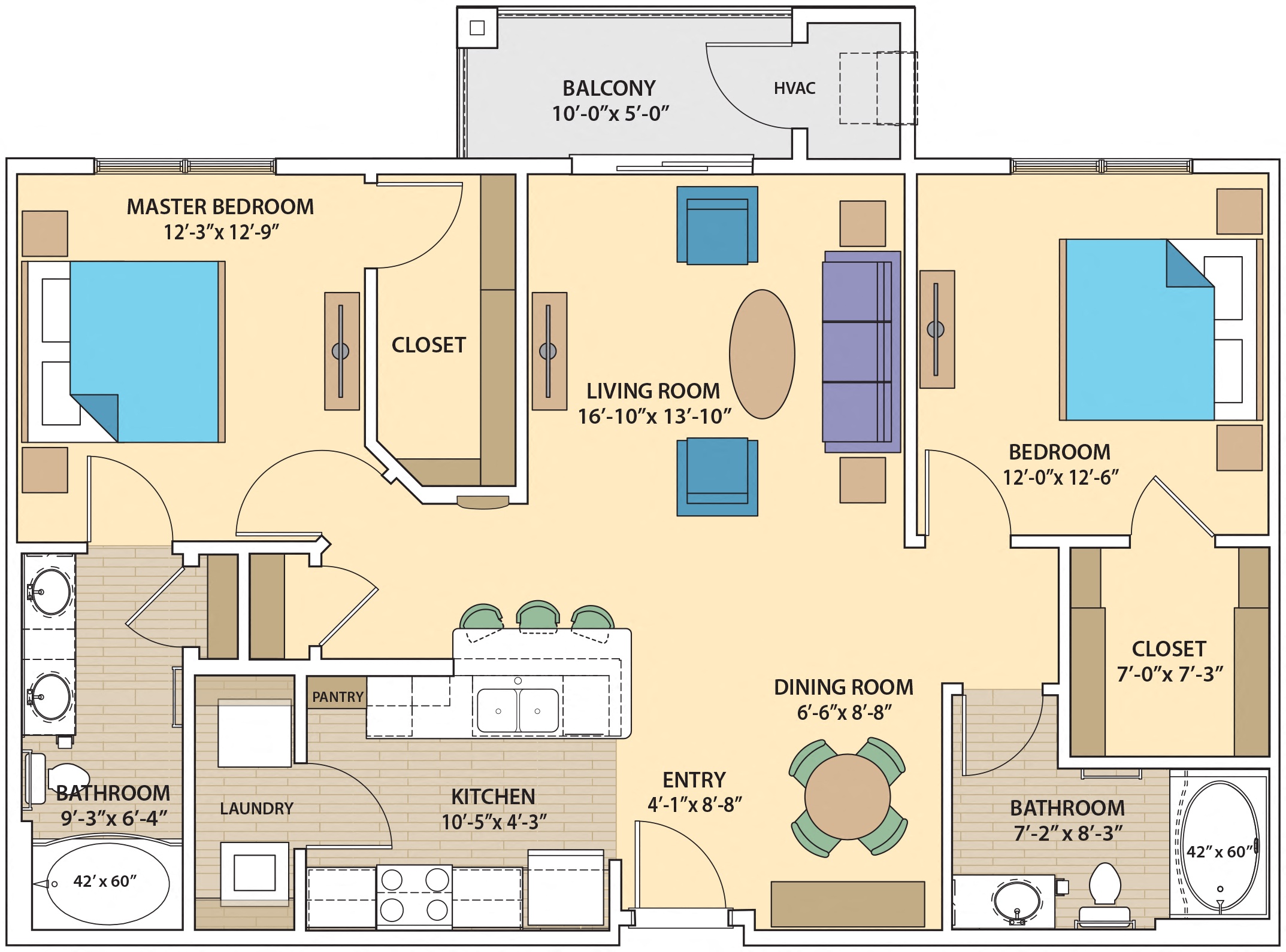 2 bed 2 bath E2CFloor Plan at Skye at Arbor Lakes, Maple Grove, MN, 55369