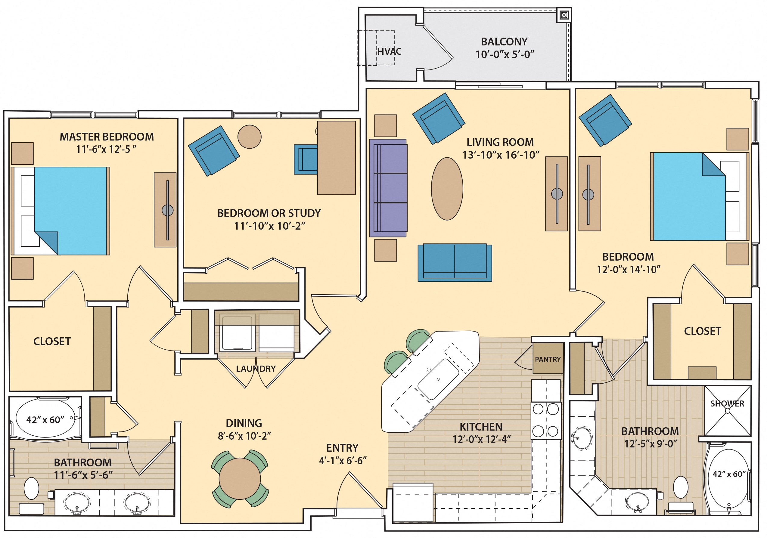 3 bed 2 bath W2K Floor Plan at Skye at Arbor Lakes, Maple Grove, 55369