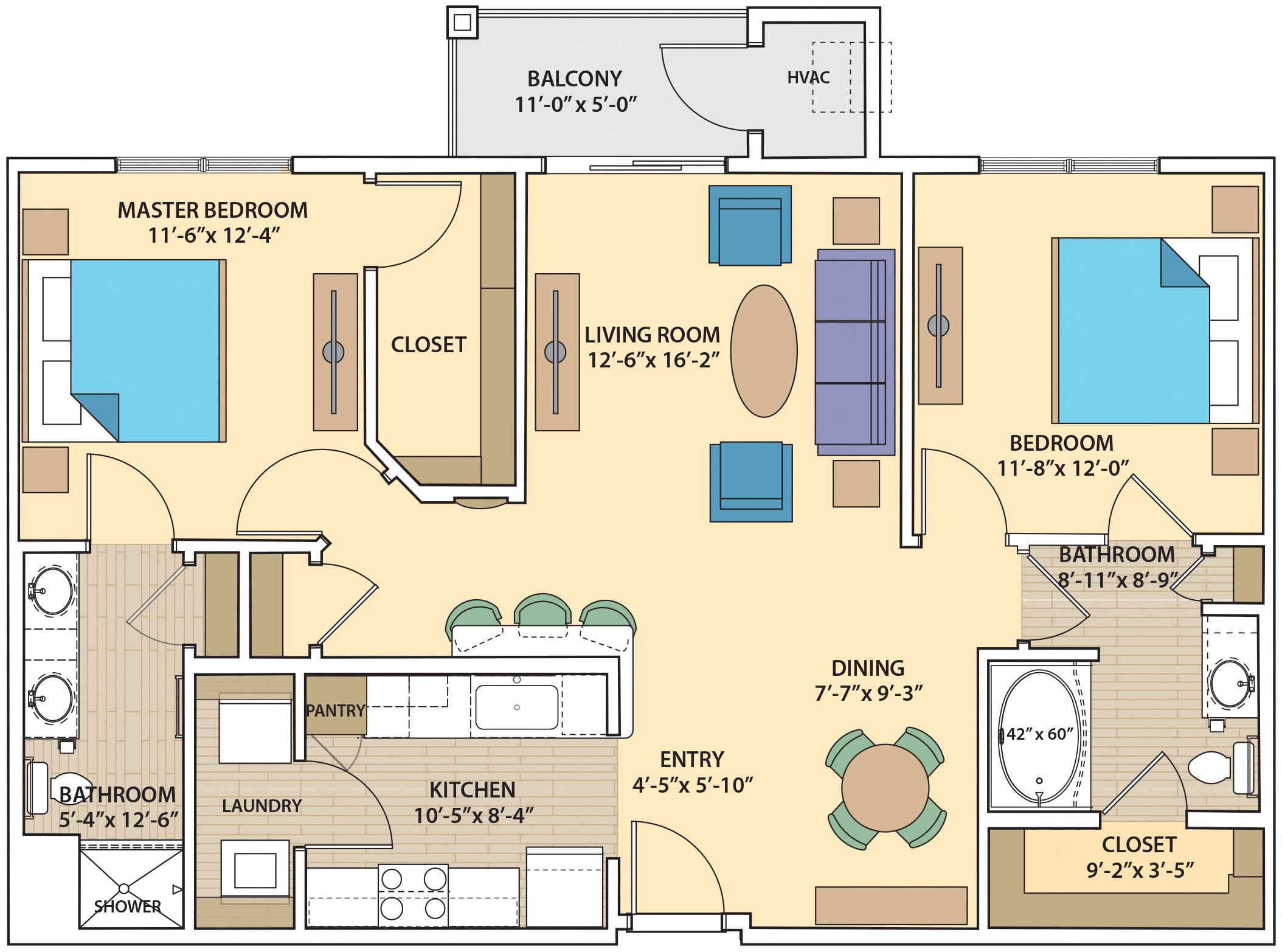 2 bed 2 bath W2B Floor Plan at Skye at Arbor Lakes, Maple Grove, Minnesota
