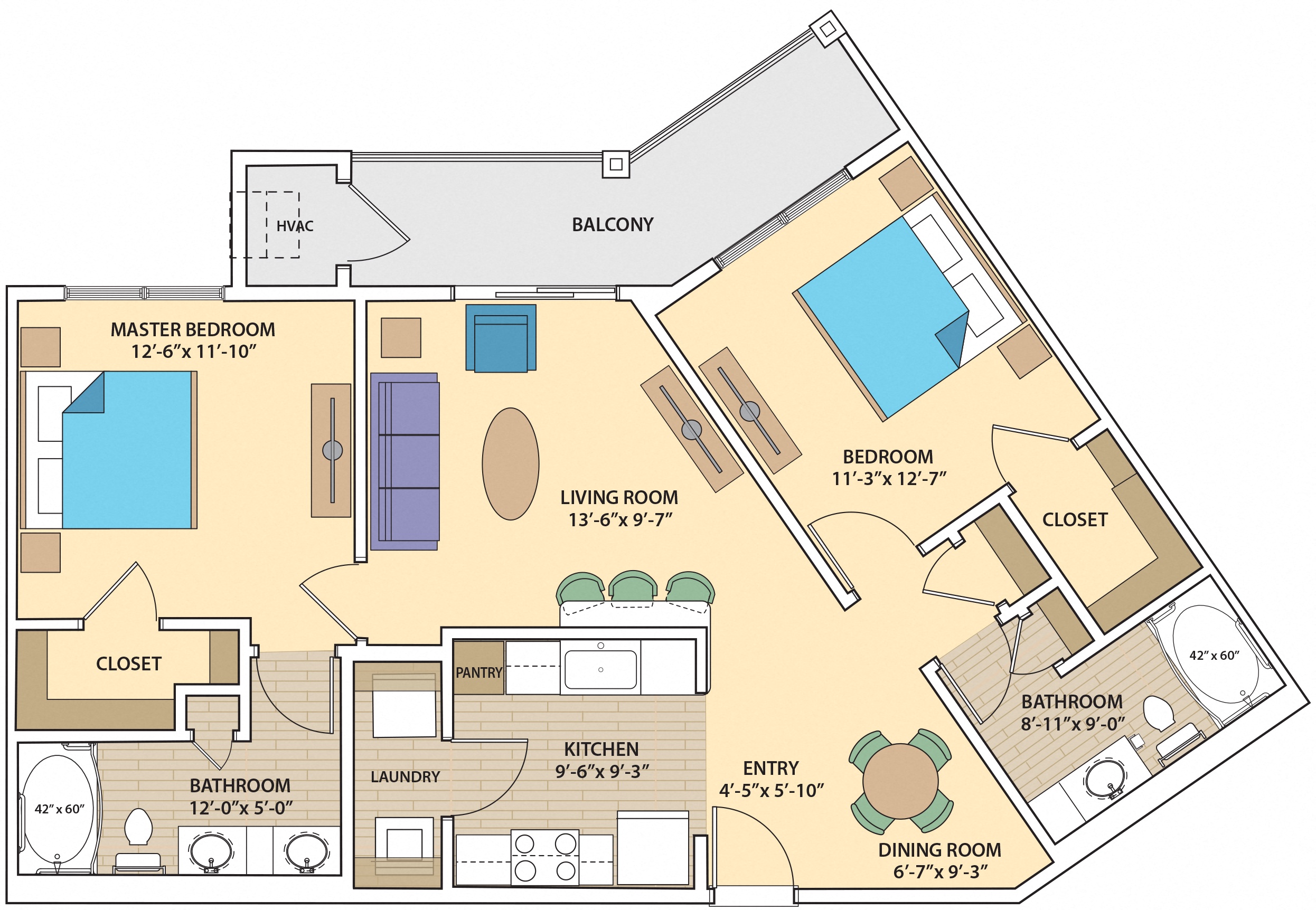 2 bed 2 bath W2 Floor Plan at Skye at Arbor Lakes, Maple Grove