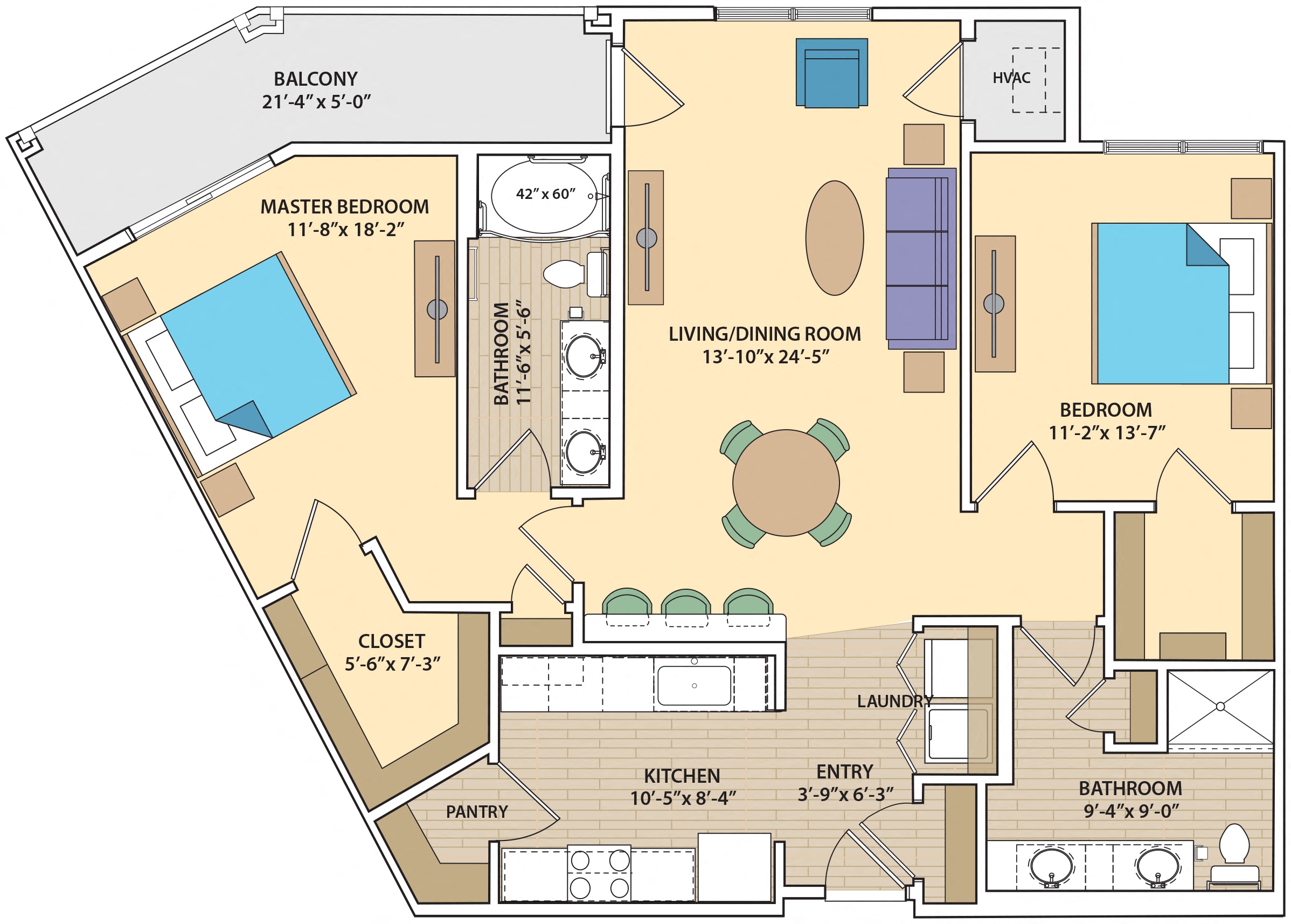 2 bed 2 bath W2G Floor Plan at Skye at Arbor Lakes, Minnesota
