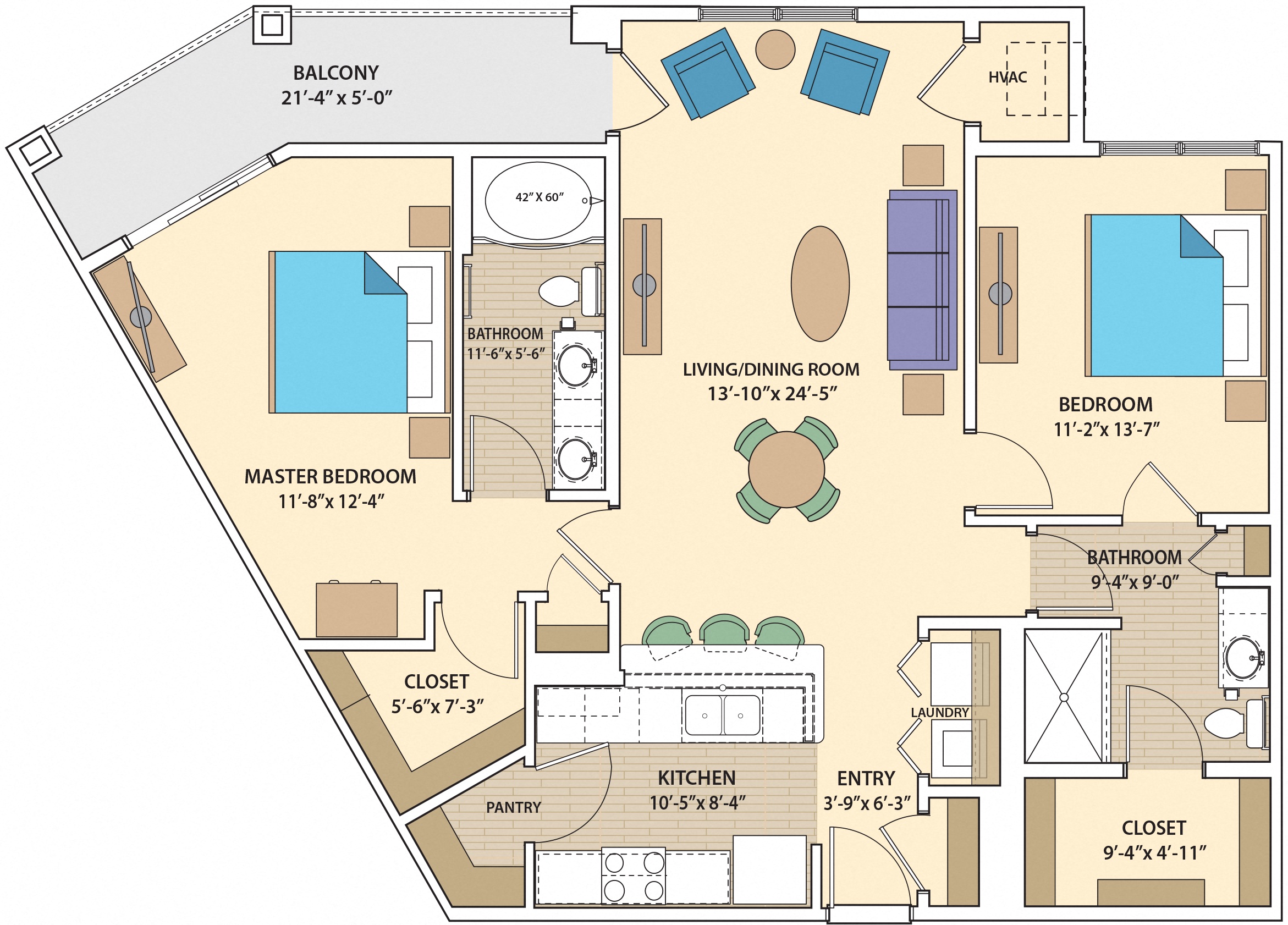 2 bed 2 bath E2F Floor Plan at Skye at Arbor Lakes, Minnesota, 55369