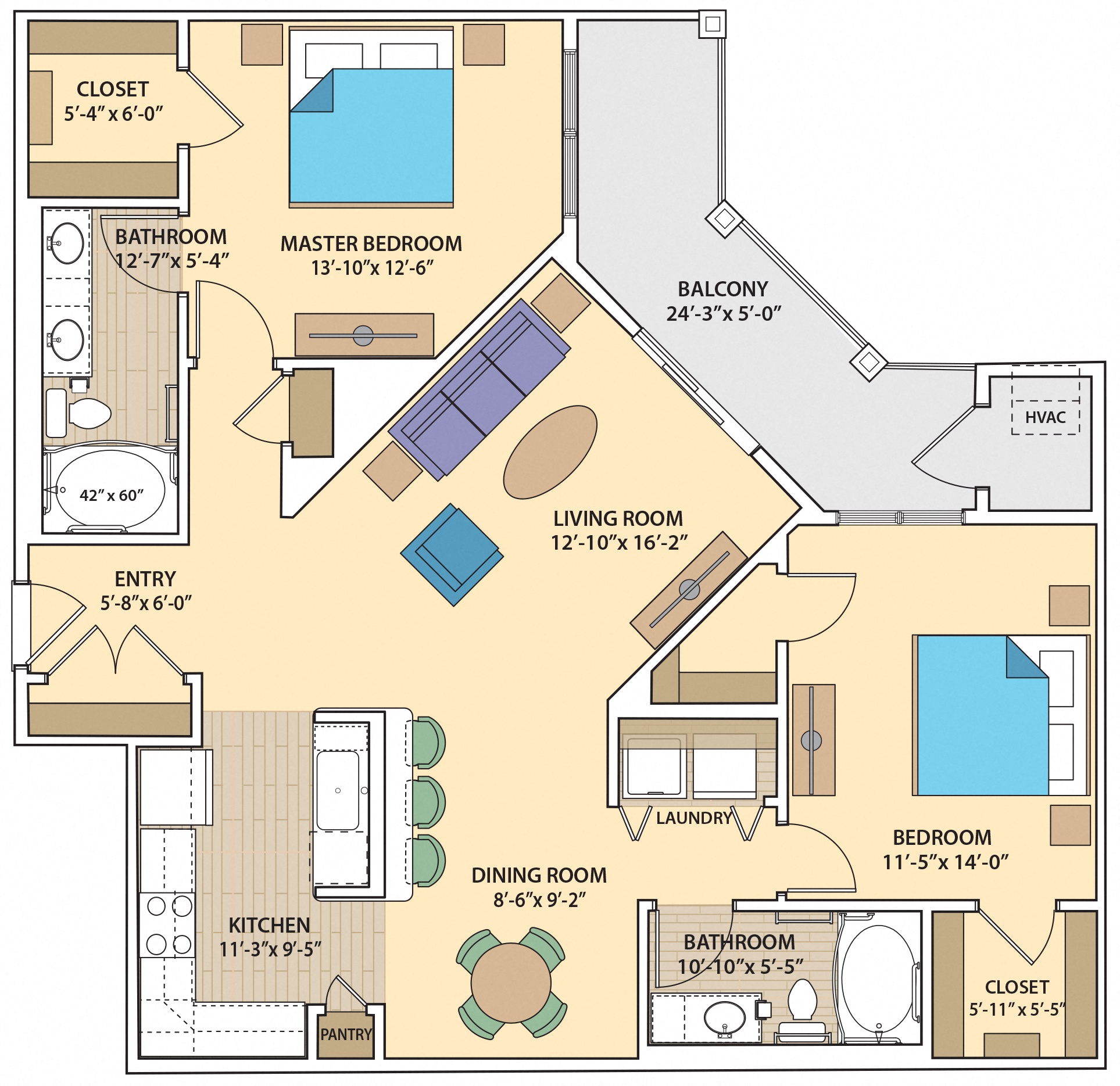 2 bed 2 bath W2I Floor Plan at Skye at Arbor Lakes, Maple Grove, MN, 55369