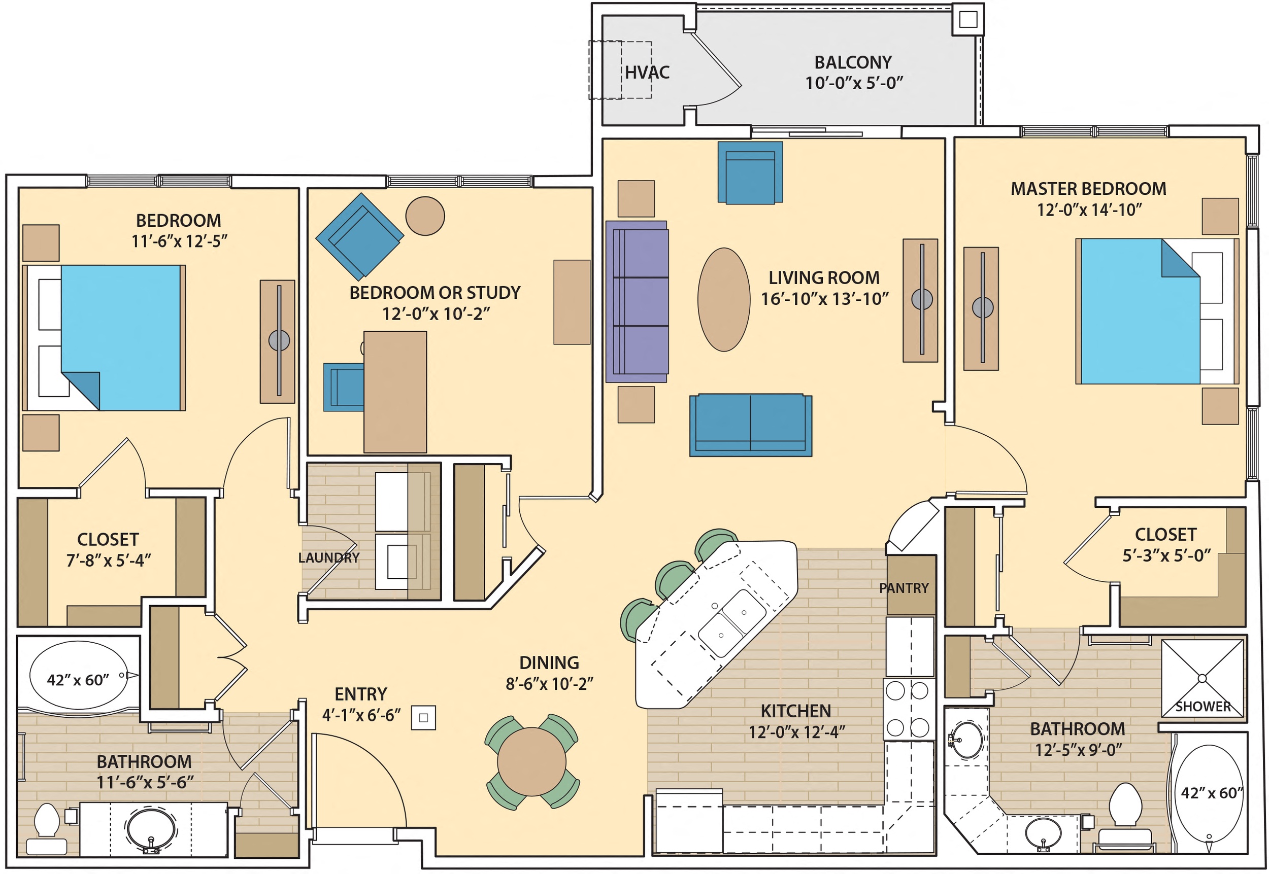 2 bed 2 bath E2J Floor Plan at Skye at Arbor Lakes, Maple Grove, MN