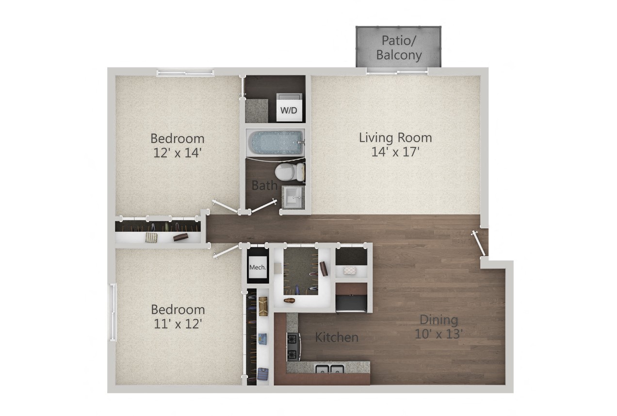 2 Bedroom w/ WD Floor Plan at The Greenway at Carol Stream, Carol Stream, IL, 60188