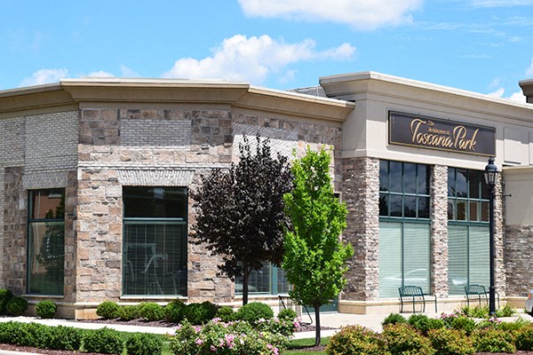 a building with a sign on the front of it