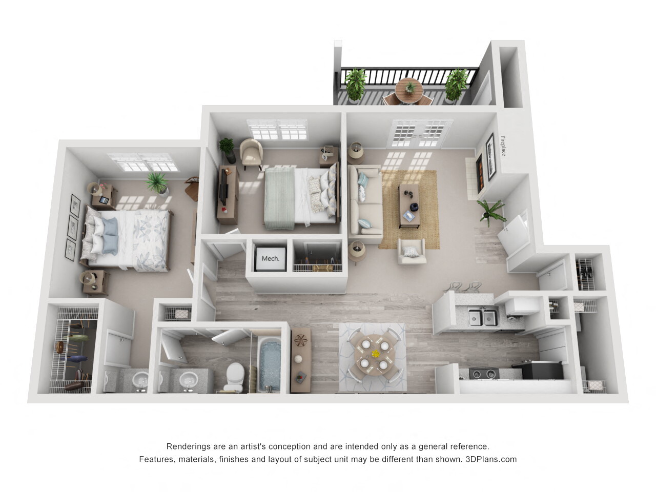 863 sq.ft. Two Bed One Bath