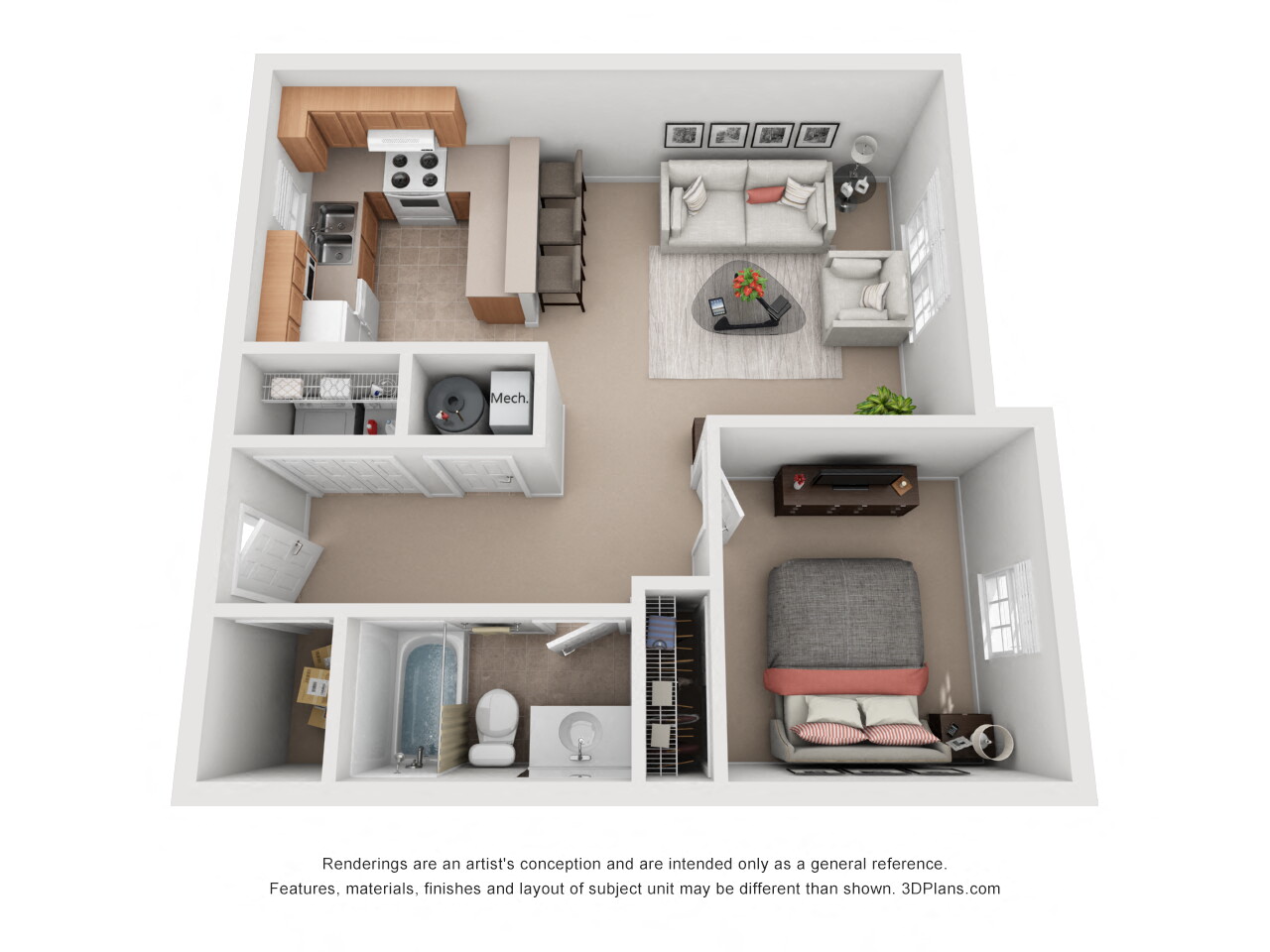 705 sq.ft. One Bed One Bath