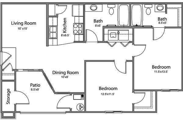 2 bed 2 bath Floor Plan 2