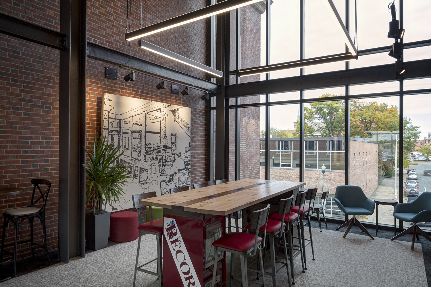 Co-Working Area at The News Apartments in Troy, NY