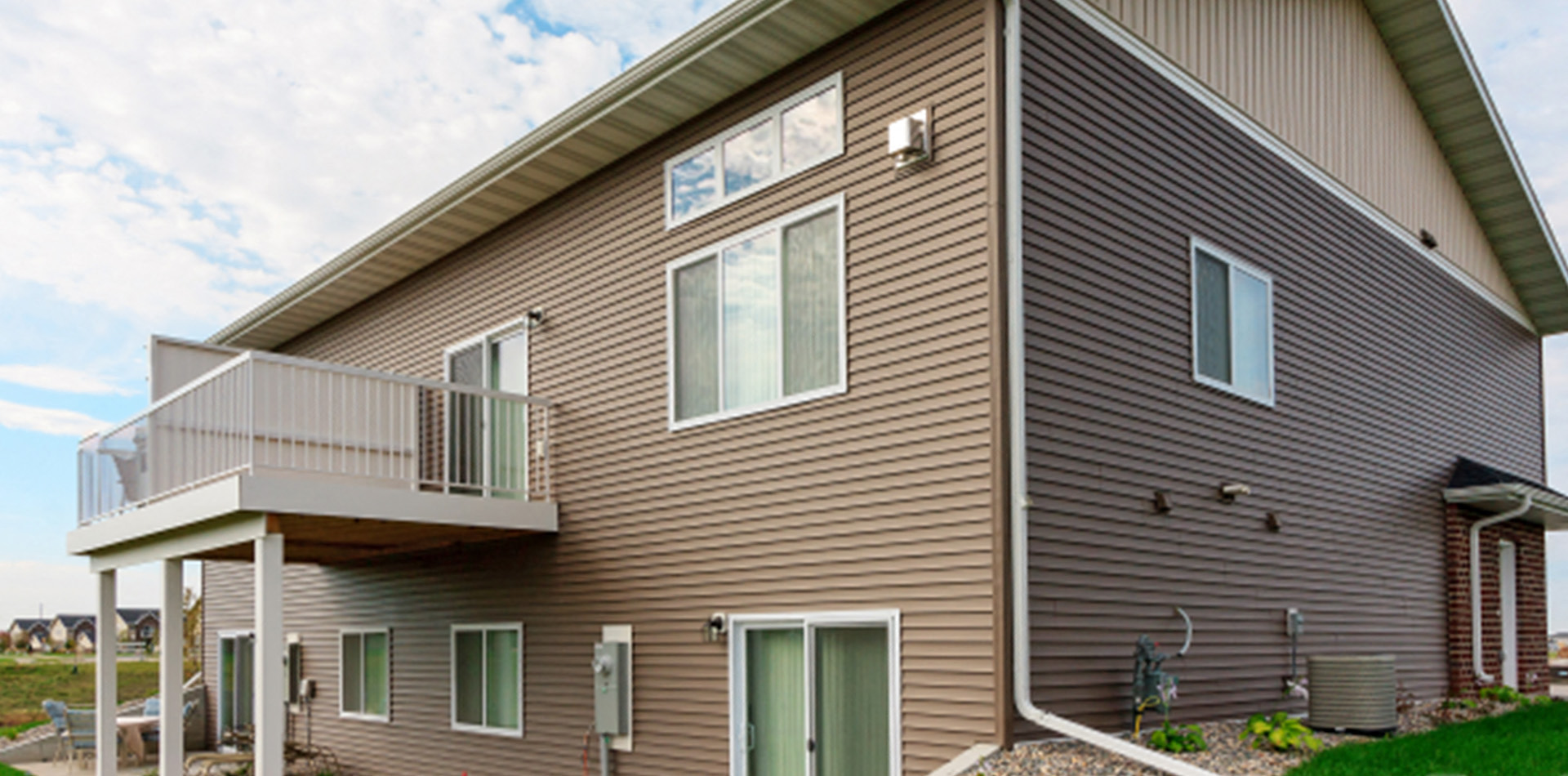 exterior of townhome, patio
