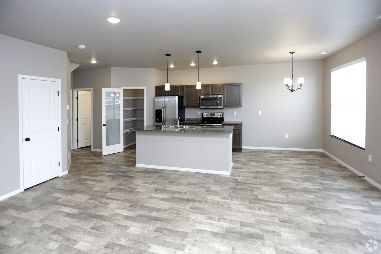 kitchen, living area, dining area, interior of townhome